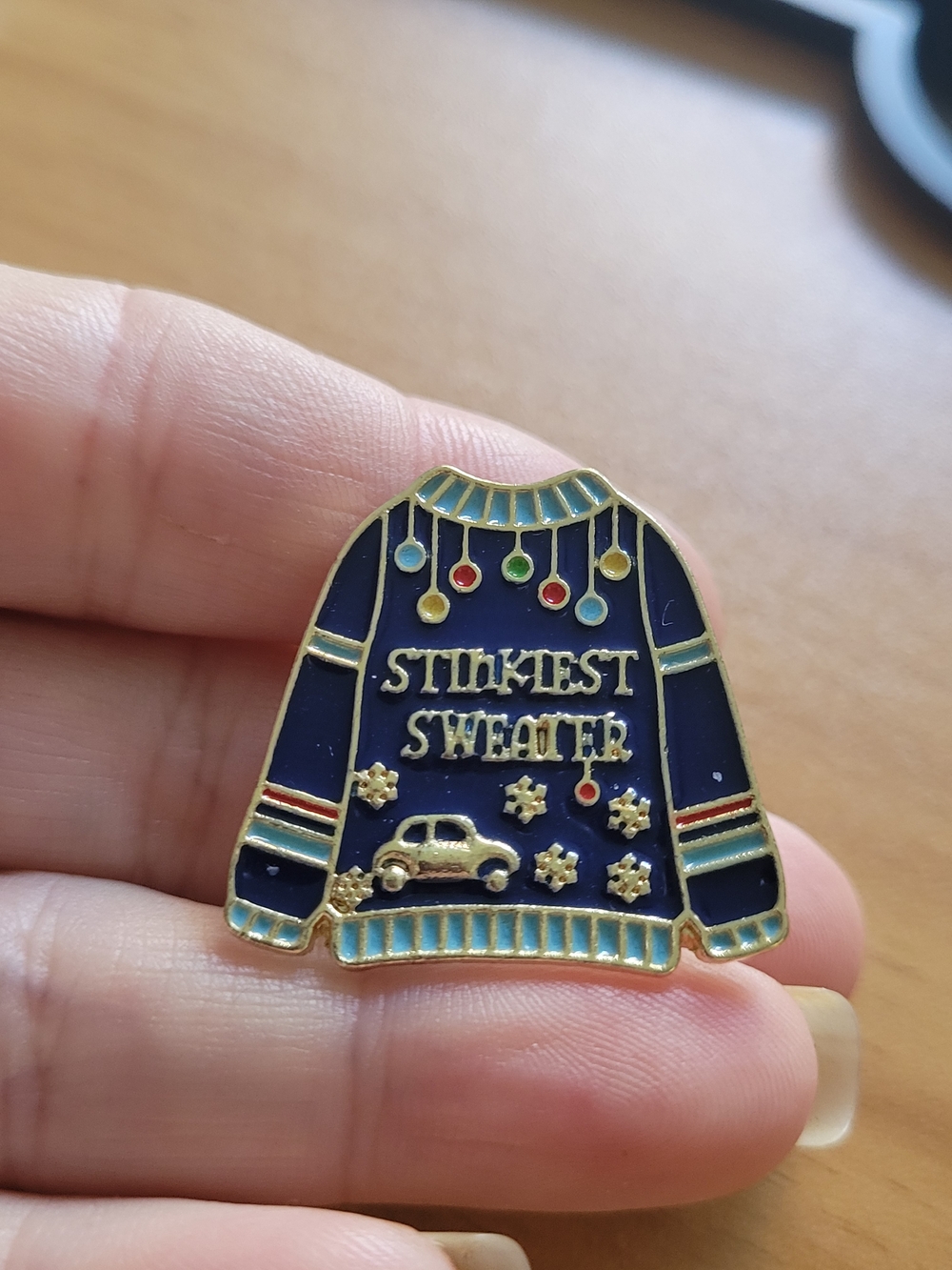 🍁NEW🍁Stinkiest Sweater Enamel Brooch - Navy and Gold Holiday Pin